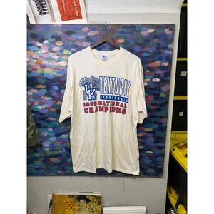 Vintage Starter Kentucky Wildcats 1996 National Champions T-Shirt Mens XL Cream